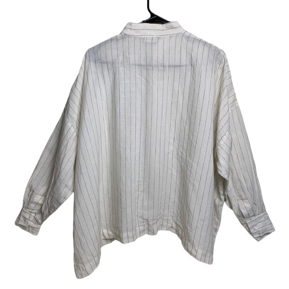 Eskandar Top Women Shirt Size 0 White Pinstripe Linen Tunic Button Up Vintage - Picture 7 of 11